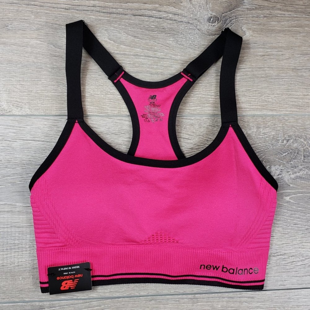 NEW BALANCE MEDIUM IMPACT PINK SPORT BRA SIZE MEDIUM